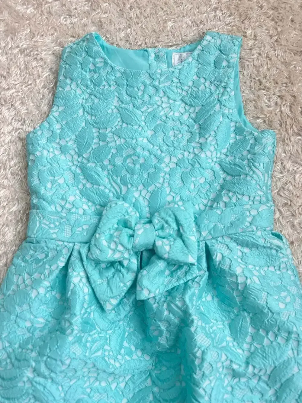 Dressed Up by Gymboree Girls Aqua Mint Jacquard Floral Lace Bow Dress Size 8